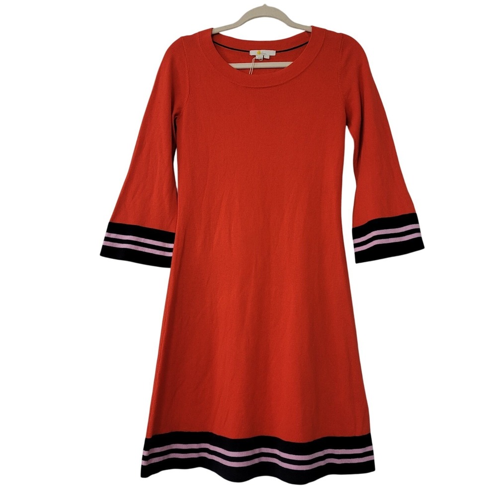 Boden Trudy Knit Sweater Dress Sz 4 Red Wool Cotton Bell Sleeve Office‎ Career